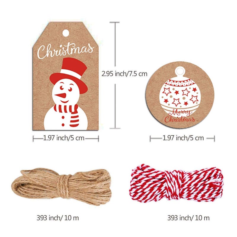 WesGen 100 Pack Brown Kraft Paper Christmas Gift Tagsï¼Œ Xmas Brown Kraft Gift Tags with Jute Twine Baker Twine for DIY Xmas Holiday Present Wrap Stamp and Label Package Name Card - Image 2